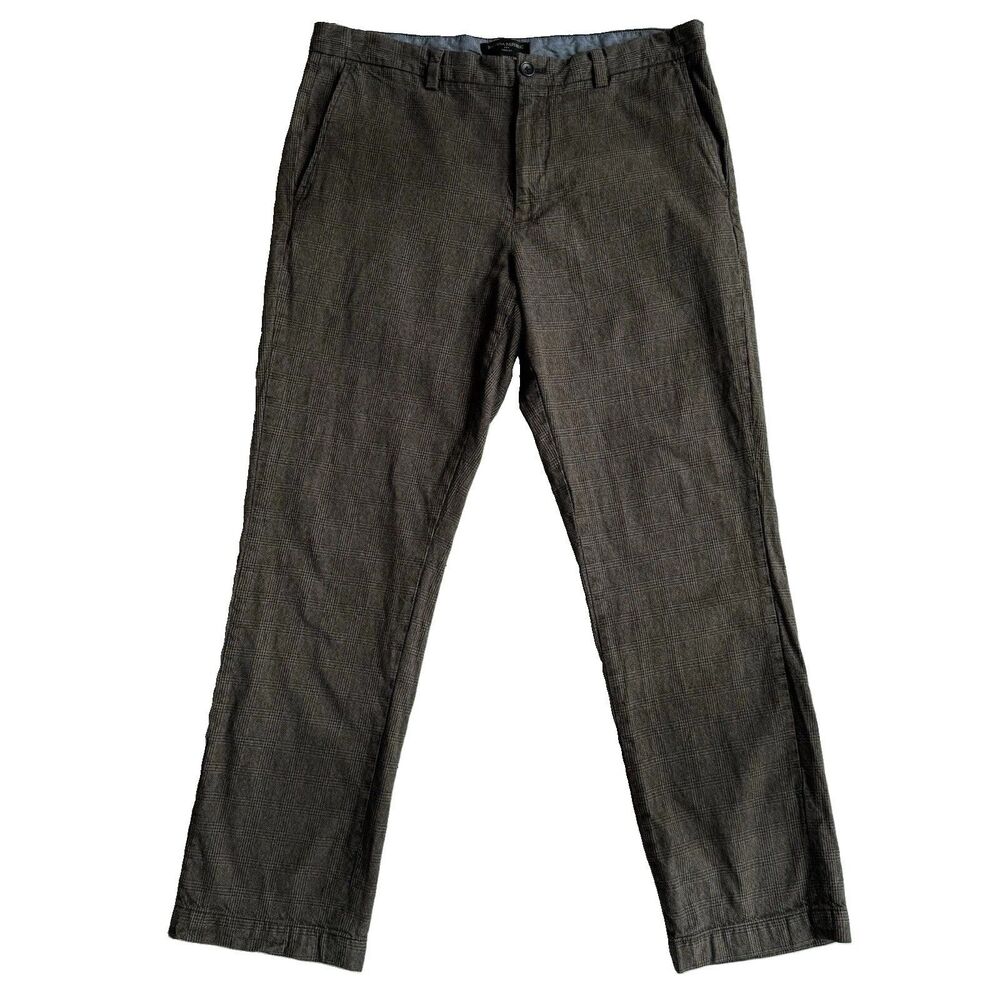 Banana Republic Pant Men’s 35x32 Aiden Fit Brown Plaid Cotton Flat Front